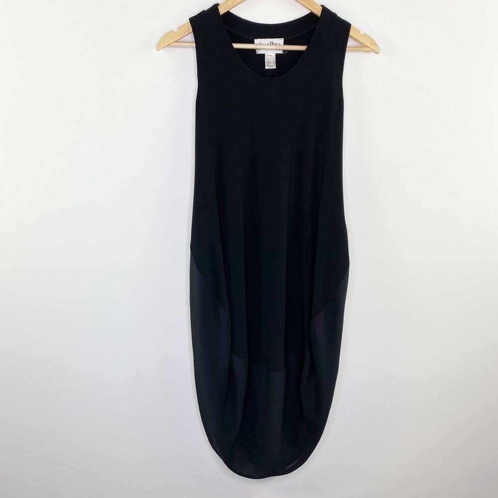 Joseph Ribkoff Black Round Hem Sleeveless Midi Dress Womens 6 Side Split‎ Sheer
